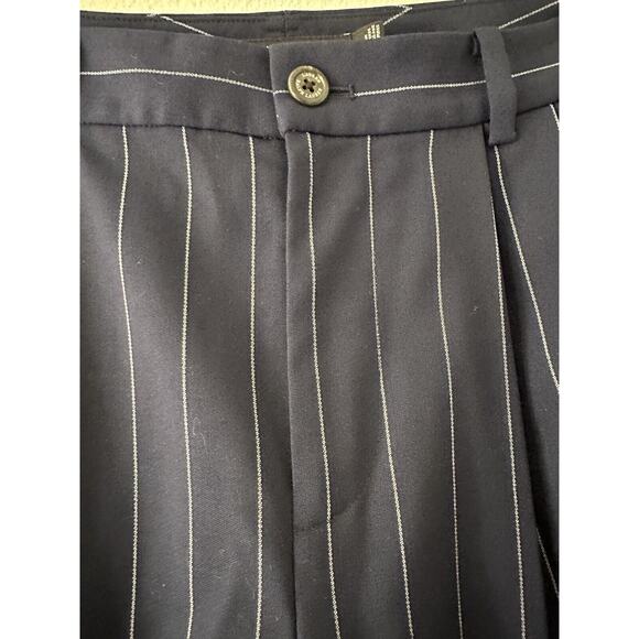 Lauren Ralph Lauren Black Label Pleated Navy Pinstripe Cuffed High Waist Sz 4 - Picture 5 of 14